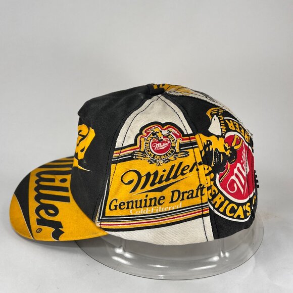 Vintage Miller Genuine Draft Beer Snap Back Hat Cap Yellow Black Adult Mens 80's - Picture 3 of 15